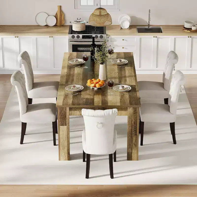 71 Rectangular Dining Table for 6-8, Farmhouse Wooden Table with Triangle Legs, for Dining Room or Apartment