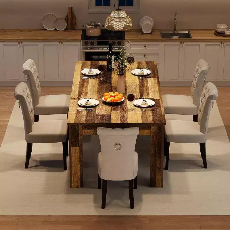 71 Rectangular Dining Table for 6-8, Farmhouse Wooden Table with Triangle Legs, for Dining Room or Apartment