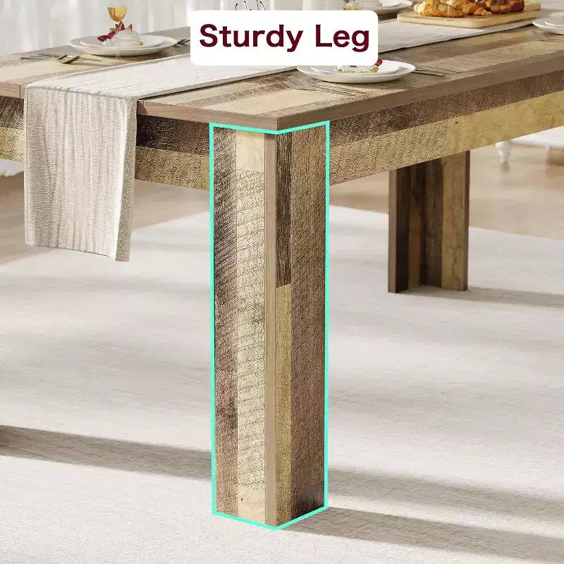 71 Rectangular Dining Table for 6-8, Farmhouse Wooden Table with Triangle Legs, for Dining Room or Apartment