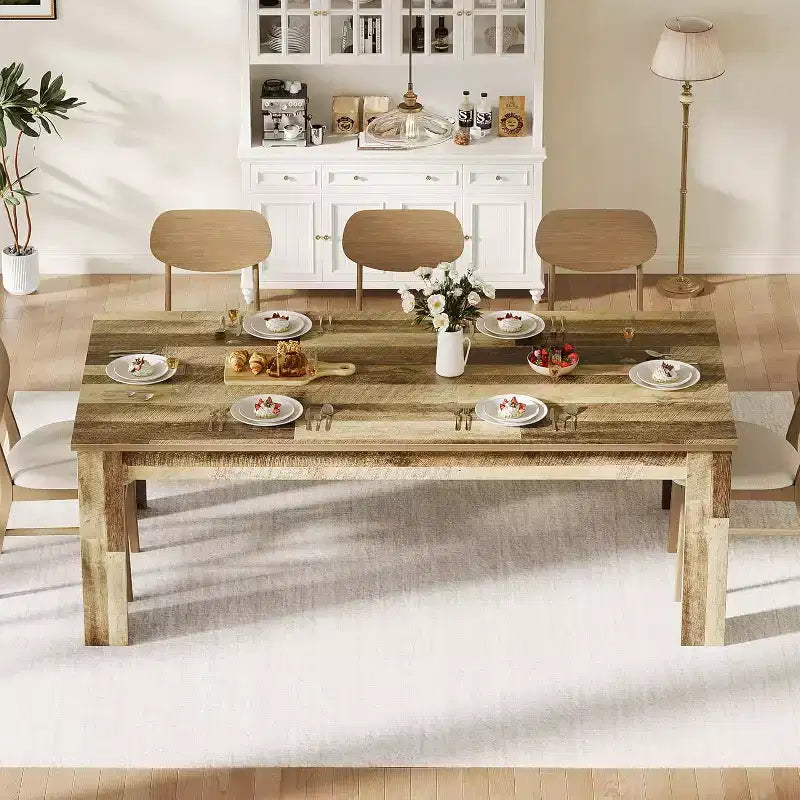 71 Rectangular Dining Table for 6-8, Farmhouse Wooden Table with Triangle Legs, for Dining Room or Apartment
