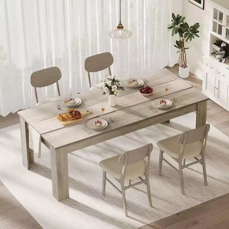 71 Rectangular Dining Table for 6-8, Farmhouse Wooden Table with Triangle Legs, for Dining Room or Apartment