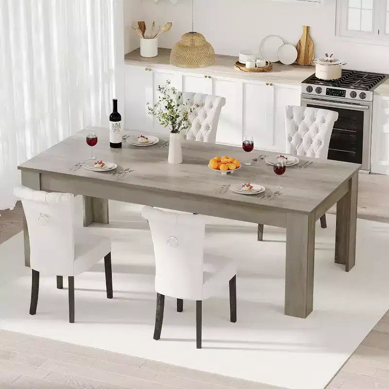 71 Rectangular Dining Table for 6-8, Farmhouse Wooden Table with Triangle Legs, for Dining Room or Apartment