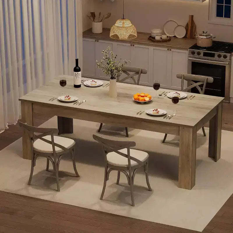 71 Rectangular Dining Table for 6-8, Farmhouse Wooden Table with Triangle Legs, for Dining Room or Apartment