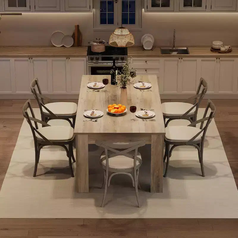 71 Rectangular Dining Table for 6-8, Farmhouse Wooden Table with Triangle Legs, for Dining Room or Apartment