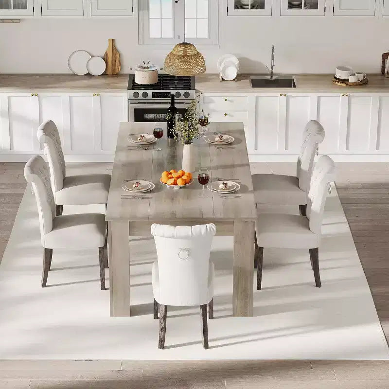 71 Rectangular Dining Table for 6-8, Farmhouse Wooden Table with Triangle Legs, for Dining Room or Apartment