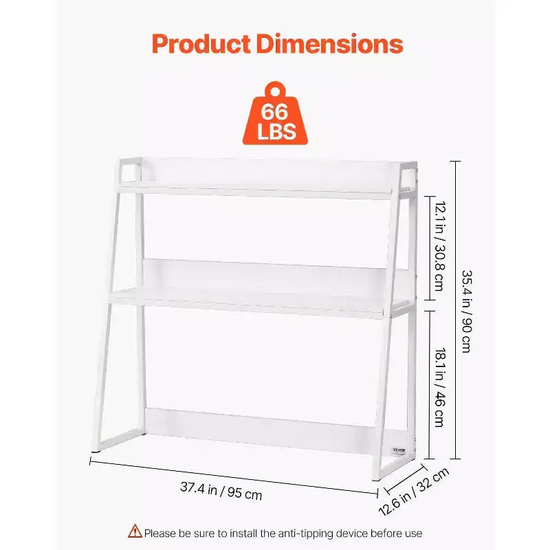 35 2-Tier Desktop Bookshelf - White, Anti-Slip Feet Pads