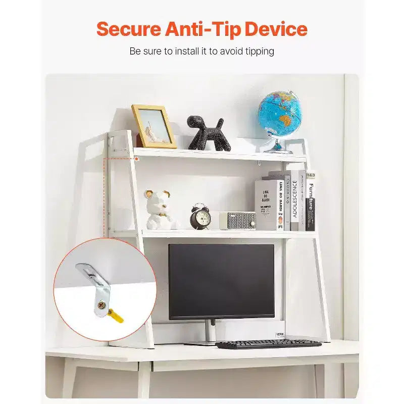 35 2-Tier Desktop Bookshelf - White, Anti-Slip Feet Pads