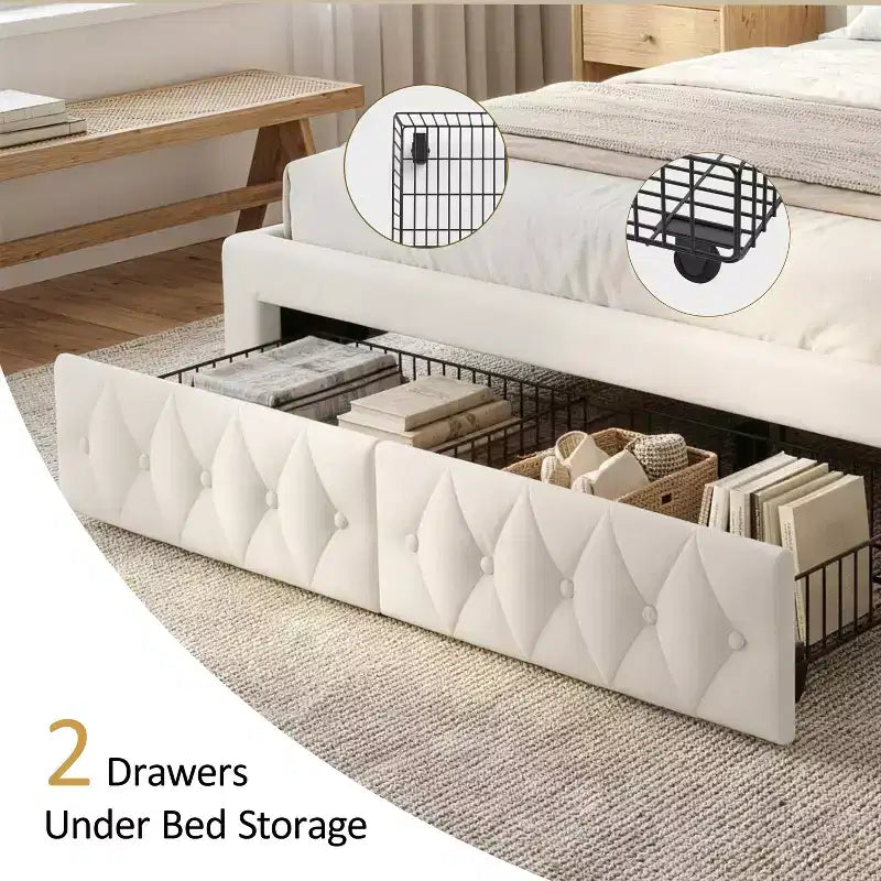 Queen Size Platform Bed Frame, Velvet Upholstered Bed with Deep Button Tufted & Nailhead Trim Wingback Headboard/No Box Spring Needed