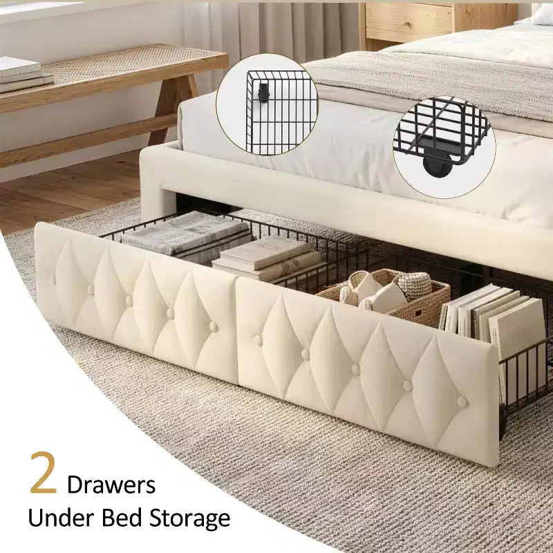 Queen Size Platform Bed Frame, Velvet Upholstered Bed with Deep Button Tufted & Nailhead Trim Wingback Headboard/No Box Spring Needed