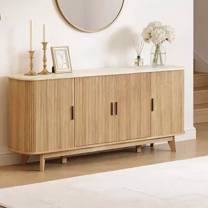69 Modern Fluted Sideboard Buffet Cabinet - 4-Door Storage with Adjustable Shelves, Stylish Credenza for Dining Room