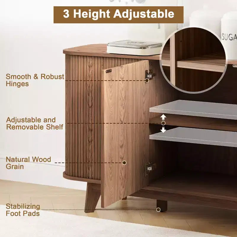 69 Modern Fluted Sideboard Buffet Cabinet - 4-Door Storage with Adjustable Shelves, Stylish Credenza for Dining Room