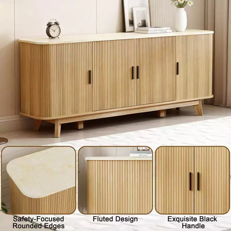 69 Modern Fluted Sideboard Buffet Cabinet - 4-Door Storage with Adjustable Shelves, Stylish Credenza for Dining Room