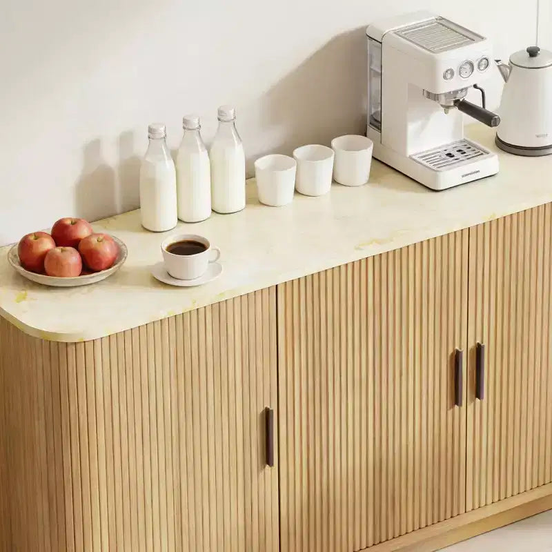 69 Modern Fluted Sideboard Buffet Cabinet - 4-Door Storage with Adjustable Shelves, Stylish Credenza for Dining Room