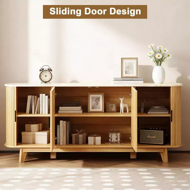 69 Modern Fluted Sideboard Buffet Cabinet - 4-Door Storage with Adjustable Shelves, Stylish Credenza for Dining Room