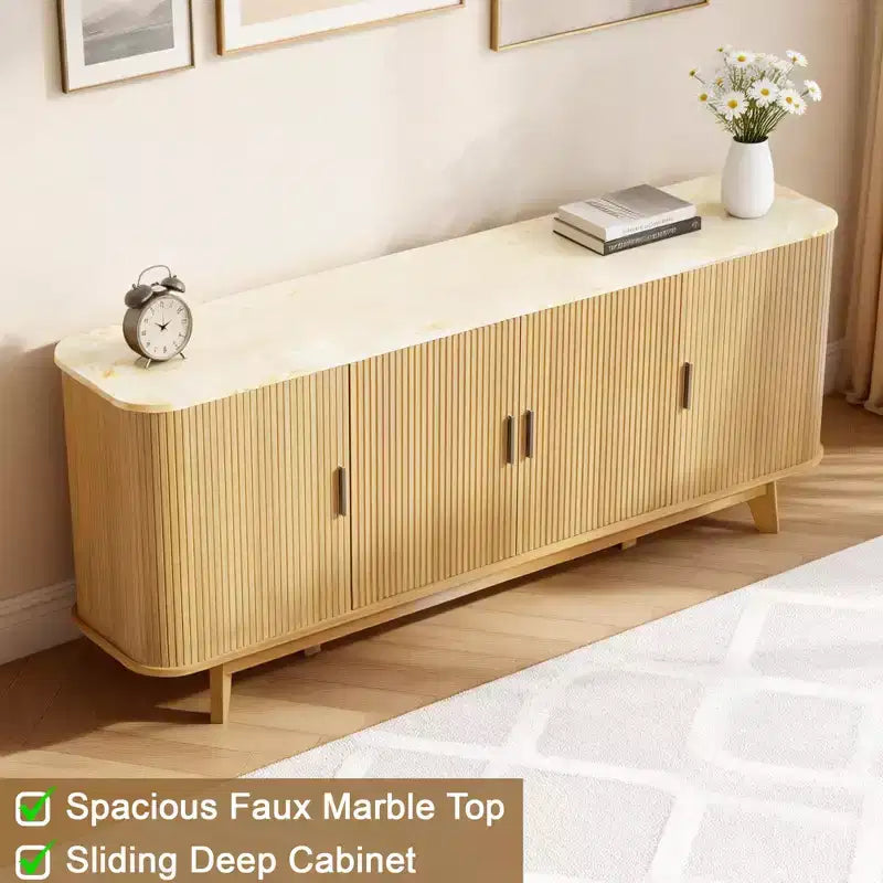 69 Modern Fluted Sideboard Buffet Cabinet - 4-Door Storage with Adjustable Shelves, Stylish Credenza for Dining Room