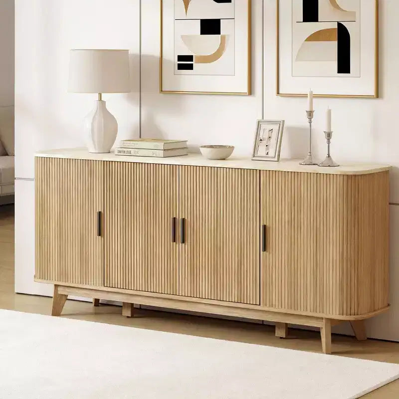 69 Modern Fluted Sideboard Buffet Cabinet - 4-Door Storage with Adjustable Shelves, Stylish Credenza for Dining Room