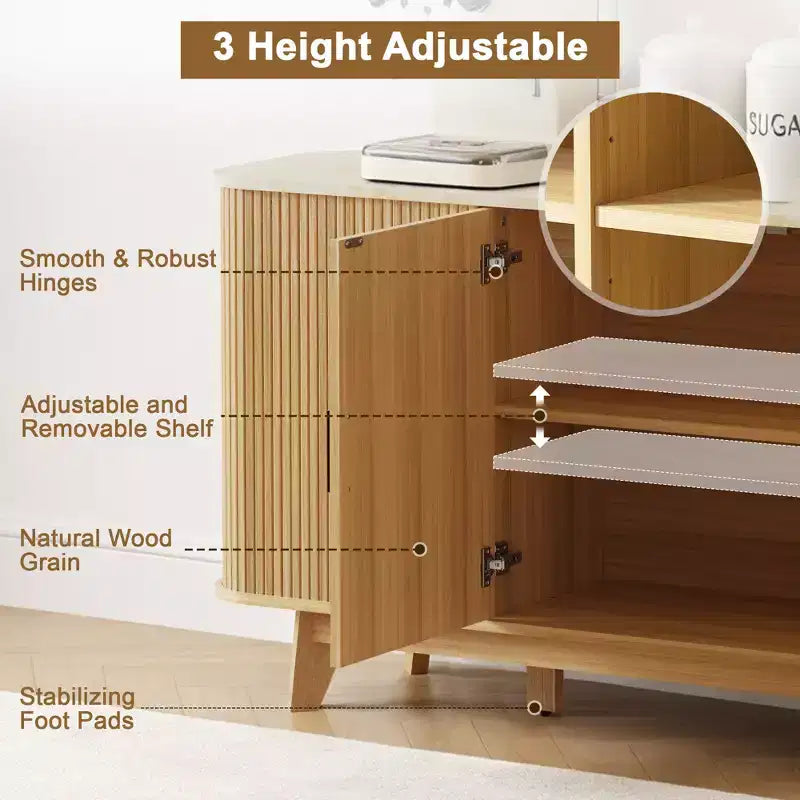 69 Modern Fluted Sideboard Buffet Cabinet - 4-Door Storage with Adjustable Shelves, Stylish Credenza for Dining Room