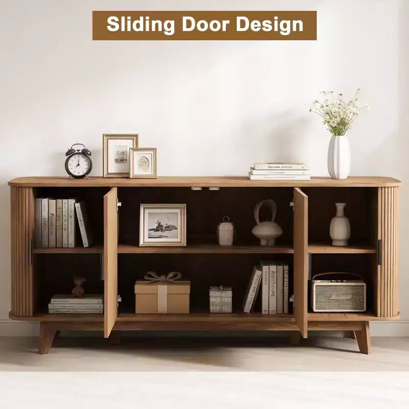 69 Modern Fluted Sideboard Buffet Cabinet - 4-Door Storage with Adjustable Shelves, Stylish Credenza for Dining Room