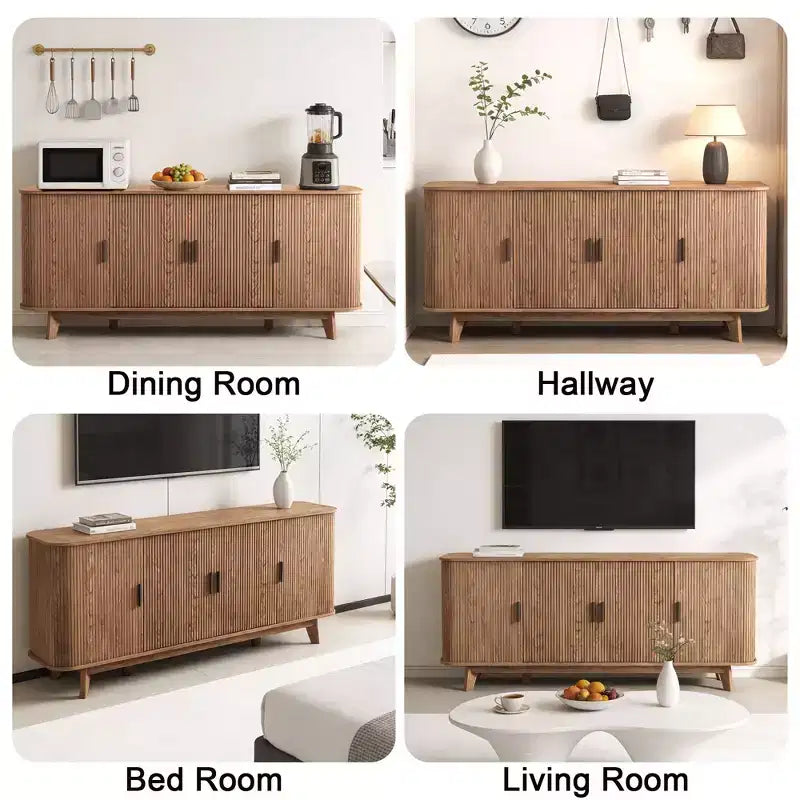 69 Modern Fluted Sideboard Buffet Cabinet - 4-Door Storage with Adjustable Shelves, Stylish Credenza for Dining Room