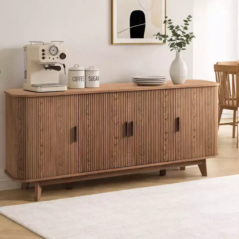 69 Modern Fluted Sideboard Buffet Cabinet - 4-Door Storage with Adjustable Shelves, Stylish Credenza for Dining Room