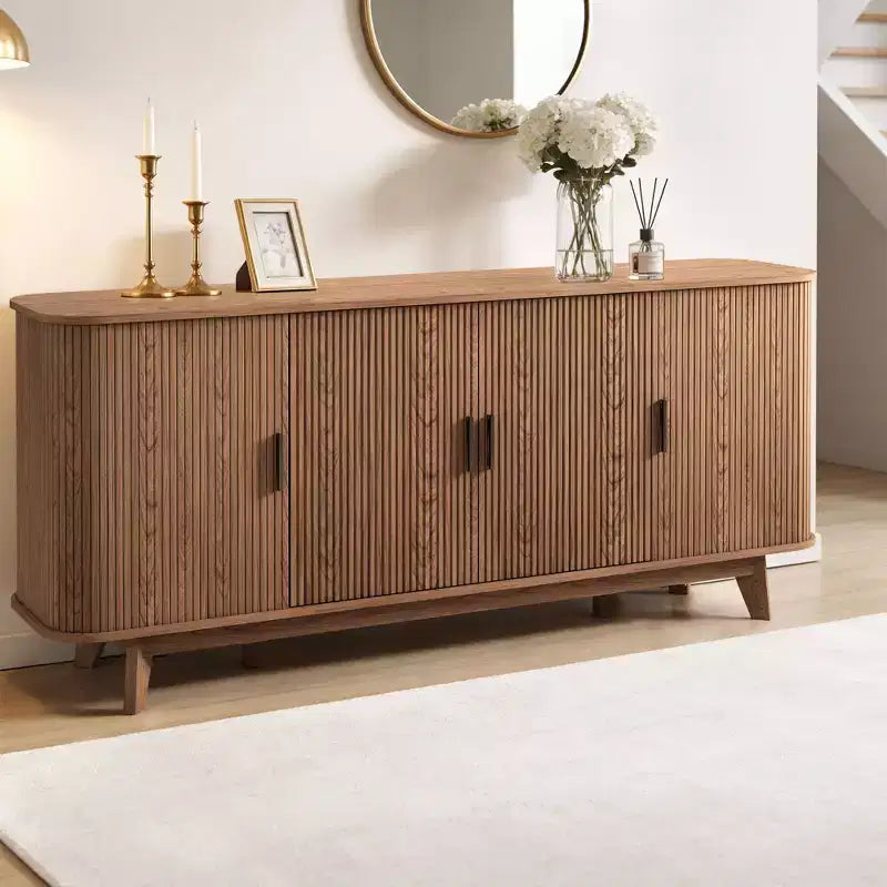 69 Modern Fluted Sideboard Buffet Cabinet - 4-Door Storage with Adjustable Shelves, Stylish Credenza for Dining Room
