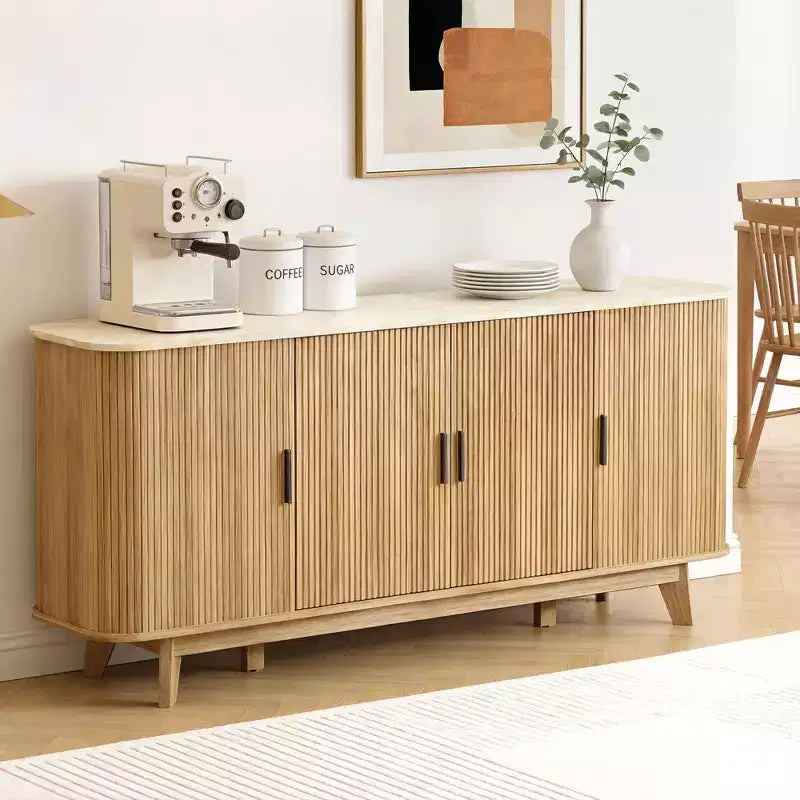 69 Modern Fluted Sideboard Buffet Cabinet - 4-Door Storage with Adjustable Shelves, Stylish Credenza for Dining Room