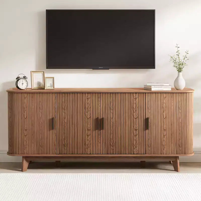 Dyonery 69 Modern Fluted Sideboard Buffet Cabinet - 4-Door Storage with Adjustable Shelves, Stylish Credenza for Dining Room