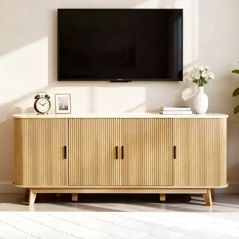 69 Modern Fluted Sideboard Buffet Cabinet - 4-Door Storage with Adjustable Shelves, Stylish Credenza for Dining Room