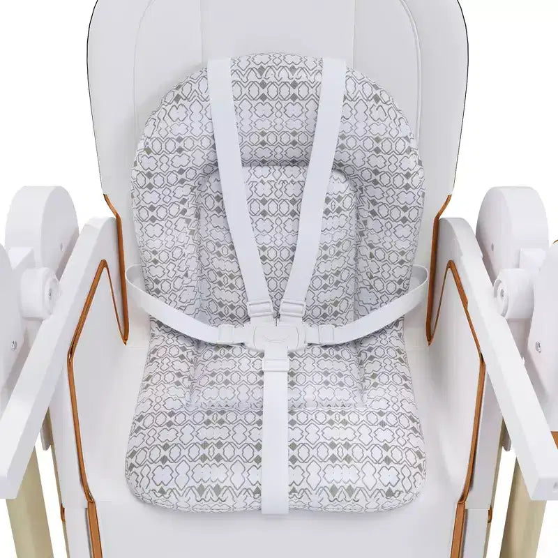 Convertible Baby High Chair/Rocker, Foldable with 5-Point Harness, Featuring Silent Locking Wheels and Removable Double-Layer Tray, White
