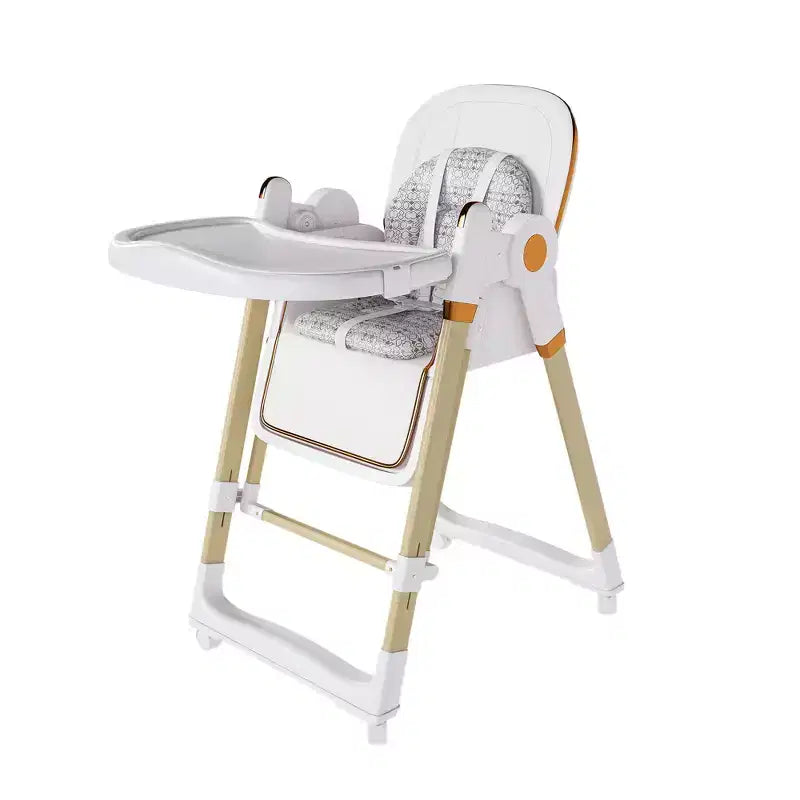 Convertible Baby High Chair/Rocker, Foldable with 5-Point Harness, Featuring Silent Locking Wheels and Removable Double-Layer Tray, White
