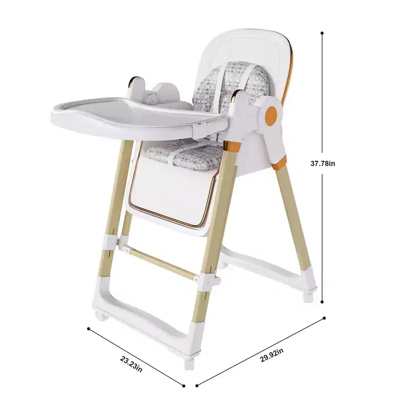 Convertible Baby High Chair/Rocker, Foldable with 5-Point Harness, Featuring Silent Locking Wheels and Removable Double-Layer Tray, White