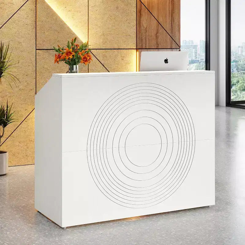 Lantine 47-Inch Reception Desk with Counter, Modern Front Desk with Cable Grommet for Checkout, Lobby, Beauty Salon, Home Office, White