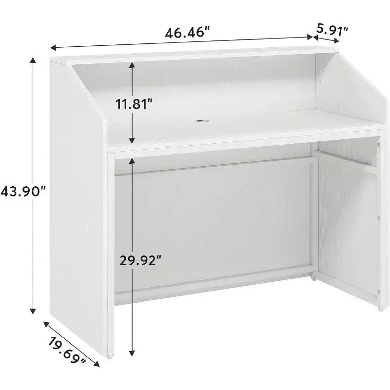47-Inch Reception Desk with Counter, Modern Front Desk with Cable Grommet for Checkout, Lobby, Beauty Salon, Home Office, White
