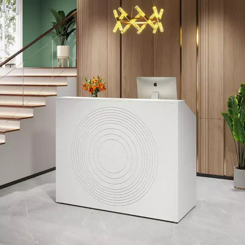 47-Inch Reception Desk with Counter, Modern Front Desk with Cable Grommet for Checkout, Lobby, Beauty Salon, Home Office, White