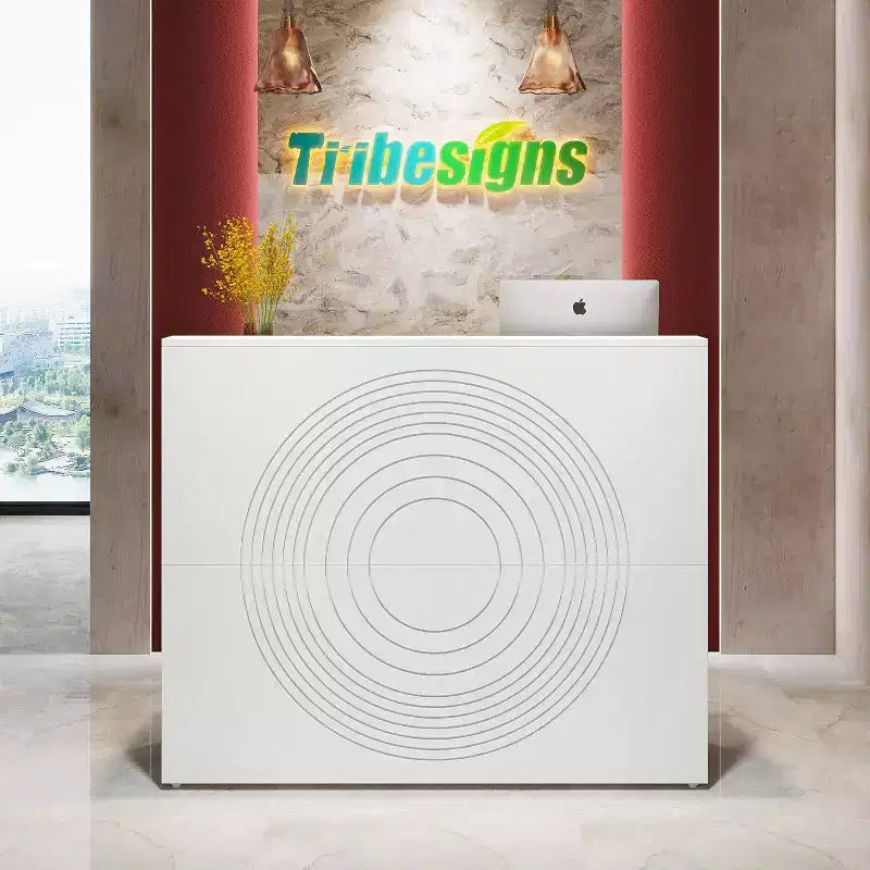 47-Inch Reception Desk with Counter, Modern Front Desk with Cable Grommet for Checkout, Lobby, Beauty Salon, Home Office, White