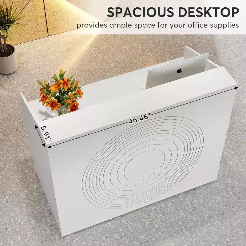 47-Inch Reception Desk with Counter, Modern Front Desk with Cable Grommet for Checkout, Lobby, Beauty Salon, Home Office, White