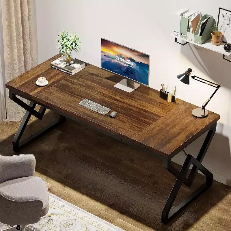 Lantine 63 W Executive Desk, Extra Sturdy Thickened Wooden Workstation Study Computer Desk Large Home Office Writing Desk for Home Office