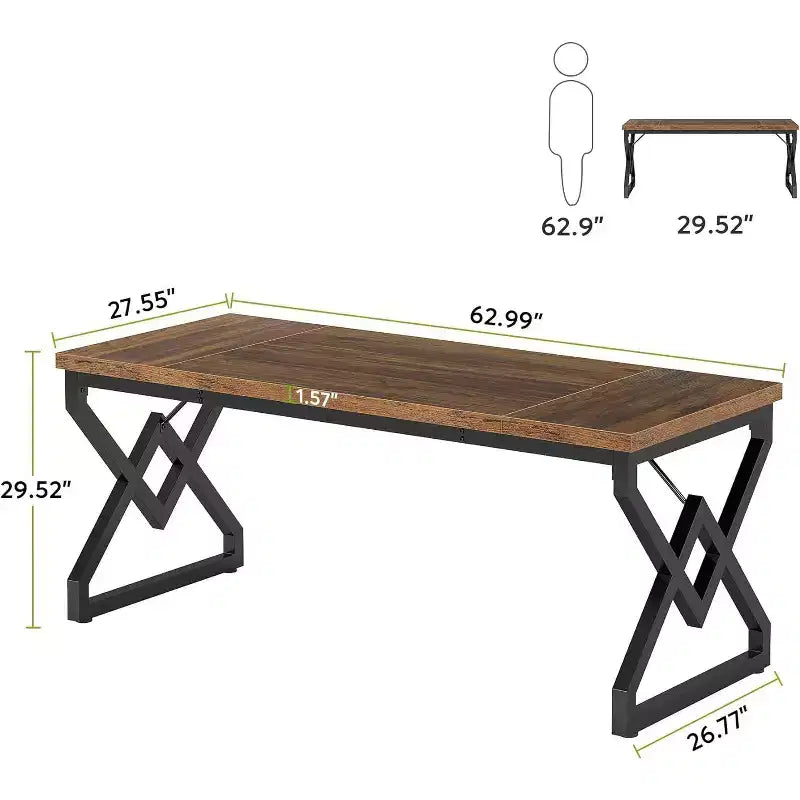 63 W Executive Desk, Extra Sturdy Thickened Wooden Workstation Study Computer Desk Large Home Office Writing Desk for Home Office