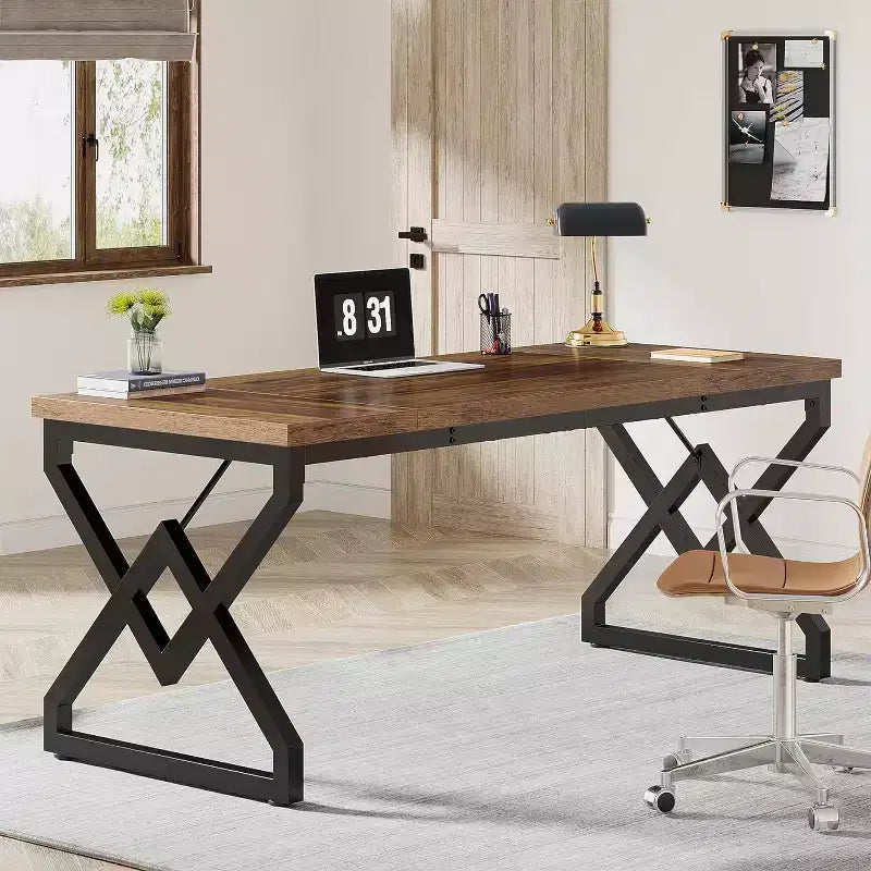 63 W Executive Desk, Extra Sturdy Thickened Wooden Workstation Study Computer Desk Large Home Office Writing Desk for Home Office