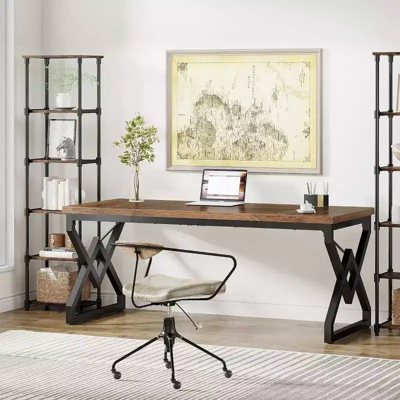 63 W Executive Desk, Extra Sturdy Thickened Wooden Workstation Study Computer Desk Large Home Office Writing Desk for Home Office