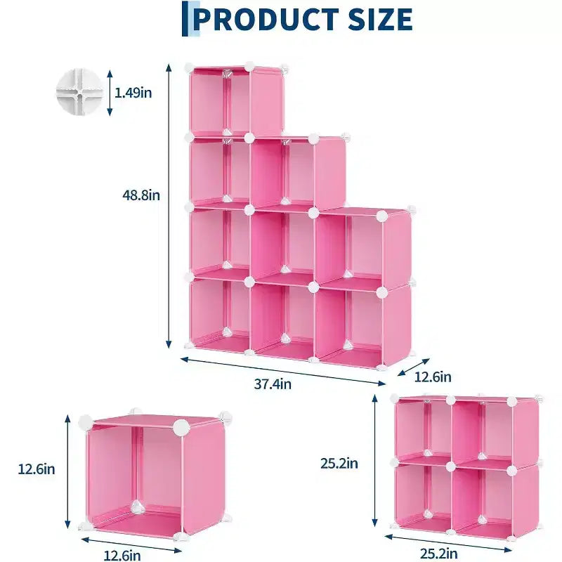 9-Cube PVC Storage Organizer, Modular Shelf Unit with Easy Assembly for Bedroom & Living Room, Pink