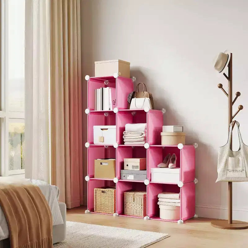 9-Cube PVC Storage Organizer, Modular Shelf Unit with Easy Assembly for Bedroom & Living Room, Pink