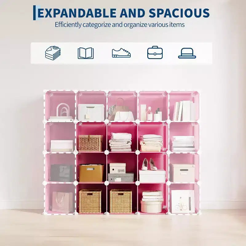 9-Cube PVC Storage Organizer, Modular Shelf Unit with Easy Assembly for Bedroom & Living Room, Pink