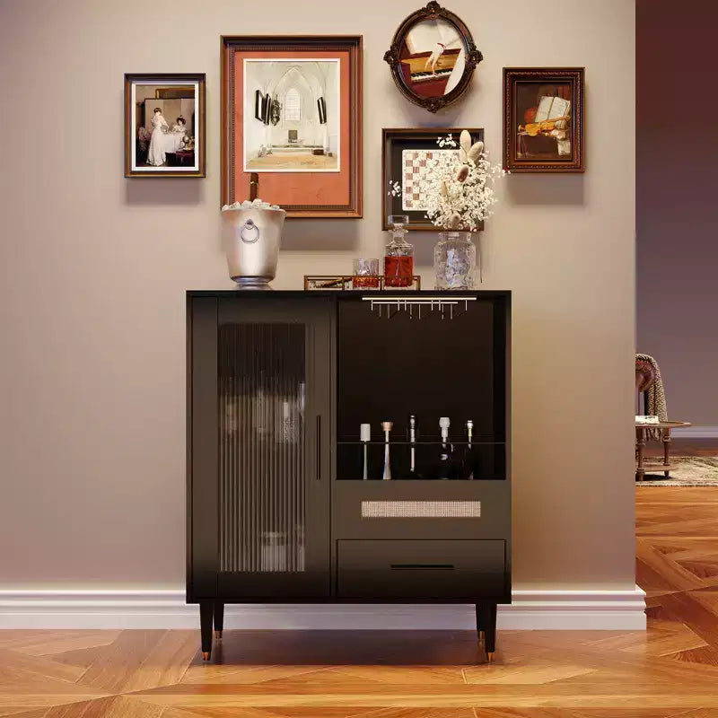 Modern Wine Bar Cabinet with Glass Door Display  Wine Glass Rack, Drawers, Ample Storage  Buffet Sideboard for Home, Kitchen, Dining, Living Room