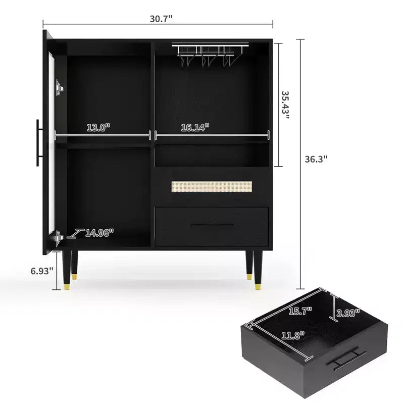 Modern Wine Bar Cabinet with Glass Door Display Wine Glass Rack, Drawers, Ample Storage Buffet Sideboard for Home, Kitchen, Dining, Living Room