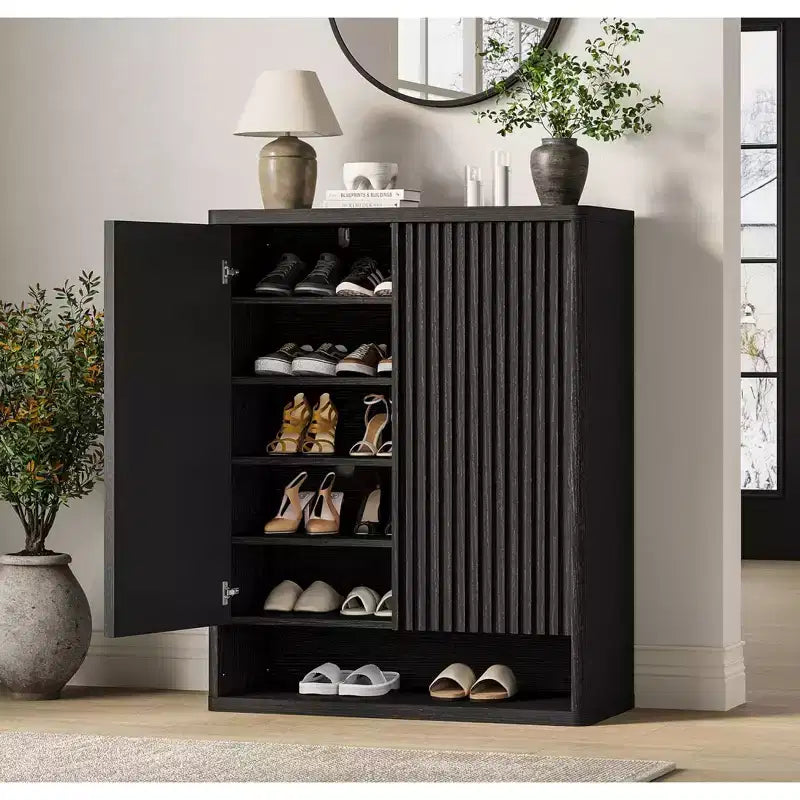 31.5Inch Shoe Cabinet, Large Shoe Storage Cabinet with Adjustable Shelves, Wooden Shoe Organizer with Fluted Door Holds 2530 Pairs for Entryway