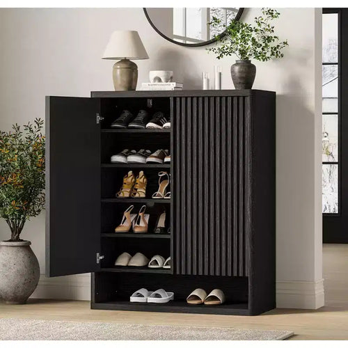 31.5Inch Shoe Cabinet, Large Shoe Storage Cabinet with Adjustable Shelves, Wooden Shoe Organizer with Fluted Door Holds 2530 Pairs for Entryway