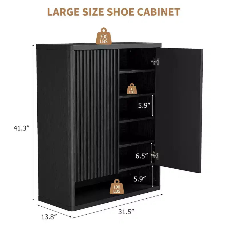 31.5Inch Shoe Cabinet, Large Shoe Storage Cabinet with Adjustable Shelves, Wooden Shoe Organizer with Fluted Door Holds 2530 Pairs for Entryway