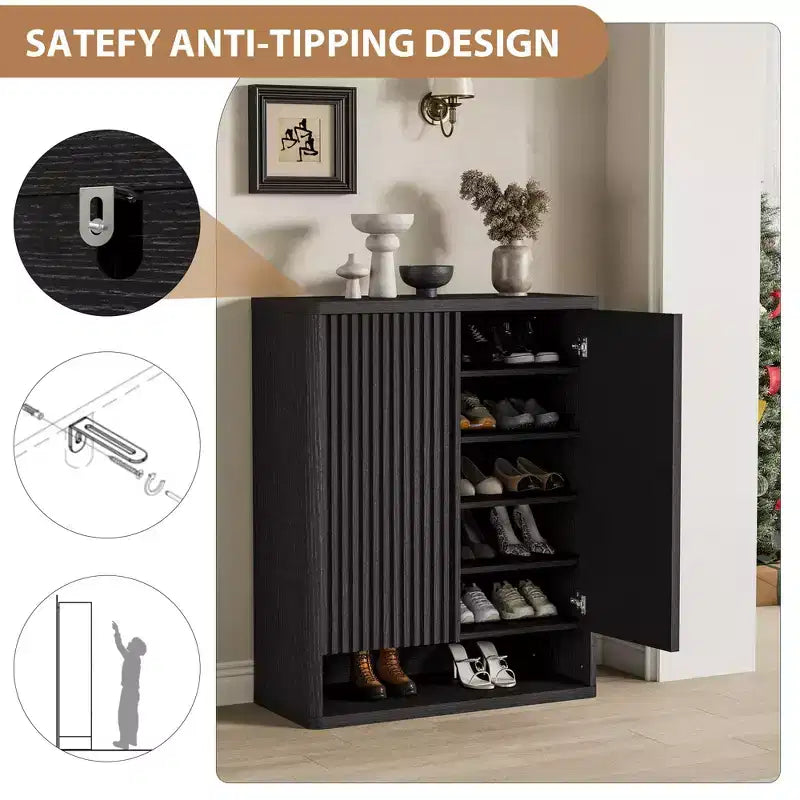 31.5Inch Shoe Cabinet, Large Shoe Storage Cabinet with Adjustable Shelves, Wooden Shoe Organizer with Fluted Door Holds 2530 Pairs for Entryway