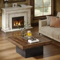Square Coffee Table, Farmhouse Wood Cocktail Table with LED Light